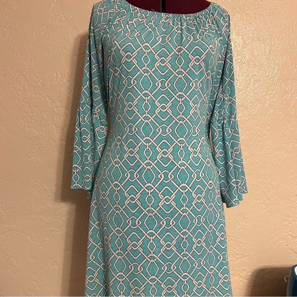 PINK Coconut Boutique Teal Geometric Long Sleeve Dress
